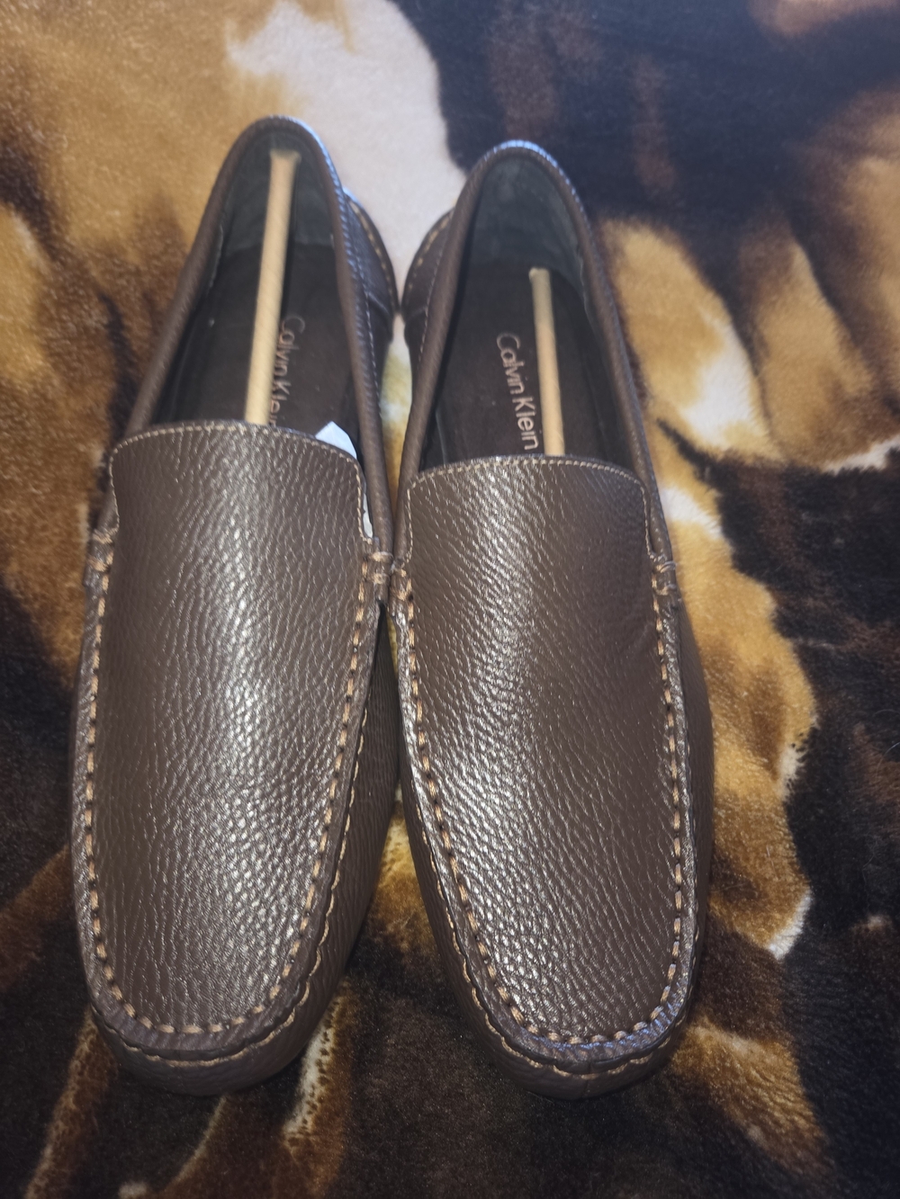 Calvin Klein Men's Brown Pebbled Leather Slip-On Loafers